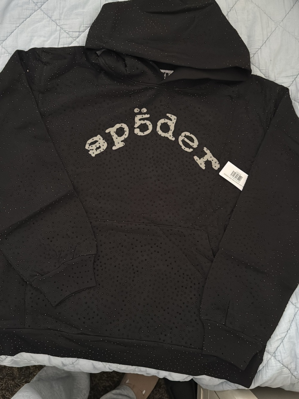 Men's Black Hooded Sweatshirt with Studded Detail